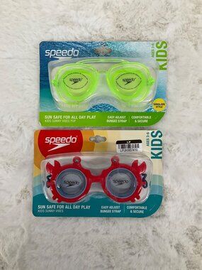 Speedo 2pk Swim Goggles Kids age 3-6 - Sunny Vibes Lobster Claw NEW Bungee strap